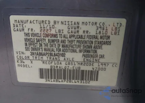 2011 Nissan Sentra 2.0 z USA, uszkodzony, nr VIN 3N1AB6AP2BL643102